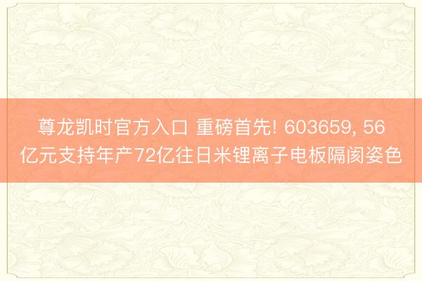 尊龙凯时官方入口 重磅首先! 603659， 56亿元支持年产72亿往日米锂离子电板隔阂姿色