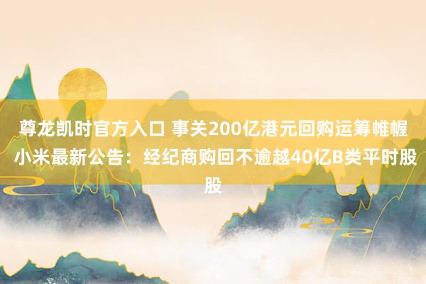 尊龙凯时官方入口 事关200亿港元回购运筹帷幄 小米最新公告:经纪商购回不逾越40亿B类平时股